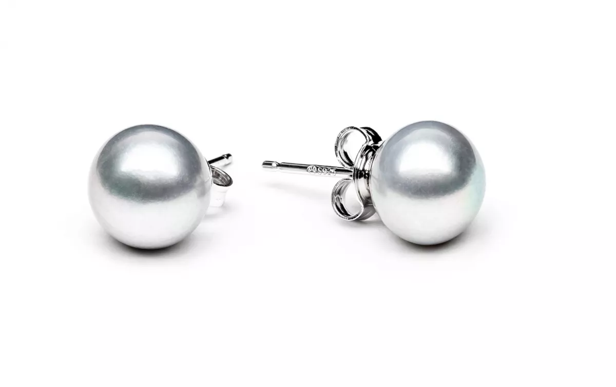 Klassischer Perlenohrstecker grau button 8.5-9 mm, Sicherheitsverschluss 925er Silber, Gaura Pearls, Estland Klassischer Perlenohrstecker grau button 8.5-9 mm, Sicherheitsverschluss 925er Silber, Gaura Pearls, Estland